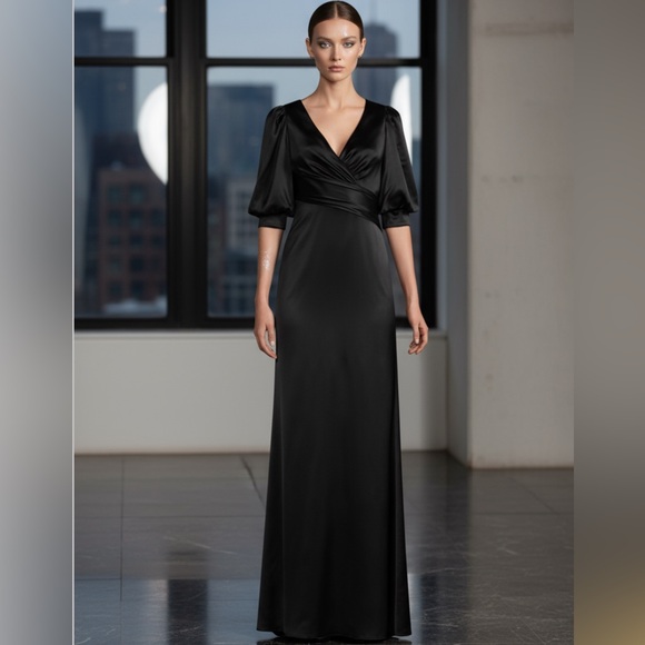 Aidan Mattox Dresses & Skirts - NWT-Aidan Mattox Puff Sleeve Satin Gown